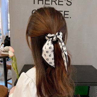 Korean Chanel-Style Cloth Headband Large Intestine Streamer Hair Tie Black and White Lattice Pattern