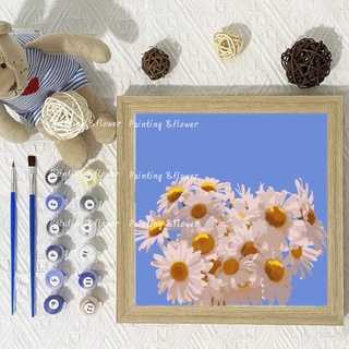 paint flower/DIY Paint By Numbers Kit (20x20CM) with Wooden Frame and FREE Hanging Hooks and FREEbie