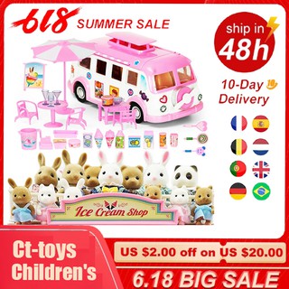 【recommended】Dollhouse Furniture Dolls Role Play Forest Animal Family Picnic Car Bus Set DIY Little
