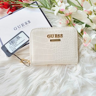 Guess Croc Effect Small Zip Around Wallet in White Faux Leather - Women's Wallet