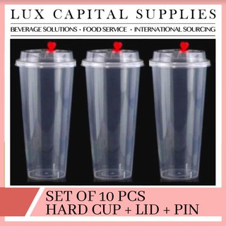 CLEAR LID SOLD IN 10s SET WITH PIN SLIM HARD CUP 16OZ 22OZ FOR BEVERAGES MILK TEA CLEAR LID