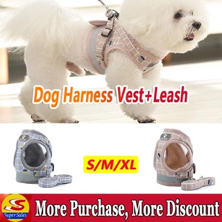 Dog Harness Vest Leash Breathable Plaid Collar Adjustable Dog Harness and Leash Set