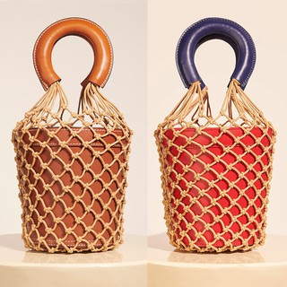 Fishing net bucket bag hand-woven rope grid hand bag