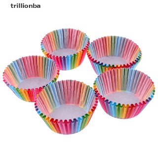 [trillionba] 100 Pcs Rainbow Color Cupcake Liner Baking Cupcake Paper Cake Bag Tray Pan Mold [trillionba]