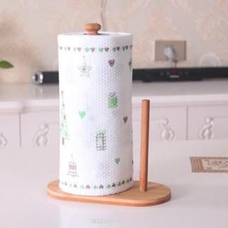 Bamboo Kitchen Paper Towel Holder Wooden Tissue Roll Rail Dispenser Pole Stand