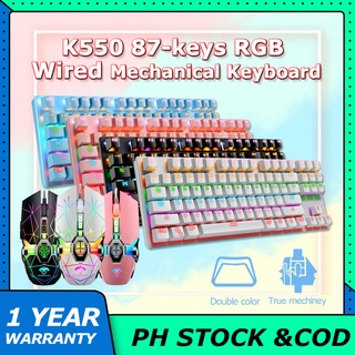 ✨ 【24h Delivery】 LEAVEN K550 87key K880 K990 104key wired game mechanical keyboard S30 RGB mouse