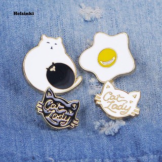 HEL_Creative Cartoon Cat Egg Shape Badge Women Clothes Enamel Letter Brooch Pin