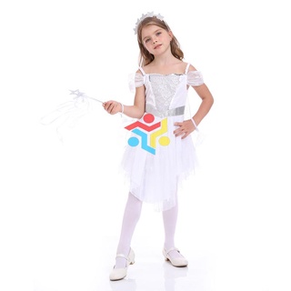 Suspender skirt children's dress white angel princess dress girl's fluffy yarn dress party dress suit