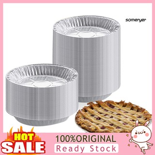 Som_50Pcs Disposable Round Aluminum Foil BBQ Food Tray Container Non-stick Baking Pan