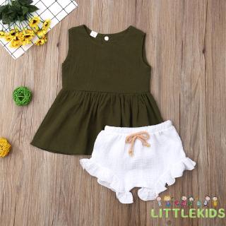 ღ𝓂ℰSummer Toddler Baby Girl Floral Ruffle Tops+Tutu Skirt