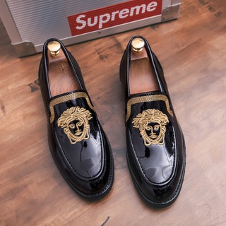 Men's Embroidery Tide Leather Shoes Patent Loafers