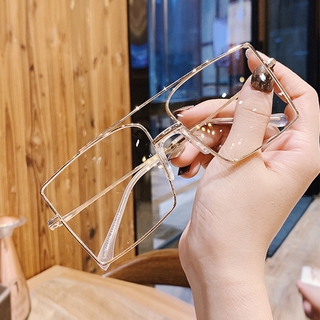 Oversized Frame Metal Flat Glasses Unisex Vintage Anti Radiation Eyeglass Anti-blue and Anti-fatigue Glasses Replaceable Lens