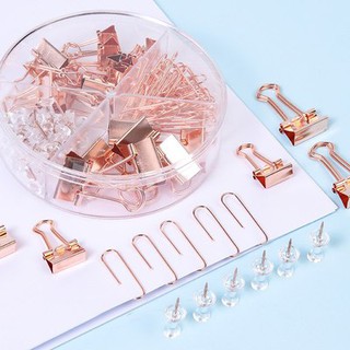 72PCS/Box Rose Gold Metal Clip Large-Headed Binder Clips Office Binding Supplies Combination Set