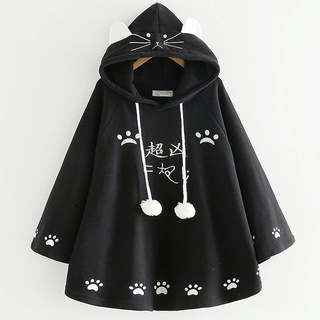 【spot goods】 ◕Hot sale Kawaii Girls Cat Ear Poncho Women Cloak Coat Hooded Bat Sleeved Harajuku Pull