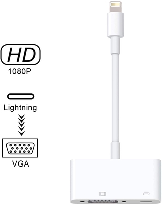 Lightning to VGA Adapter Lightning to Digital AV Adapter 1080P with Lightning Charging Port for Select iPhone, iPad and iPod Models and TV Monitor Projector
