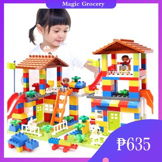 89PCS Big Size Slide Block Compatible Lego Duplo Bricks City House Roof Building Blocks Toy For Kids