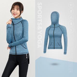 Women's sports running hooded zipper casual large elastic coat fitness clothes jacket (8)