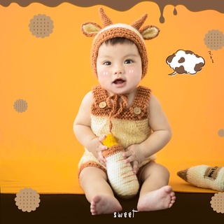 BB Baby Crochet Milk Bottle Cute Calf Hat Bonnet Cap Knitted Stuffed Toy Romper Set kRbn (1)