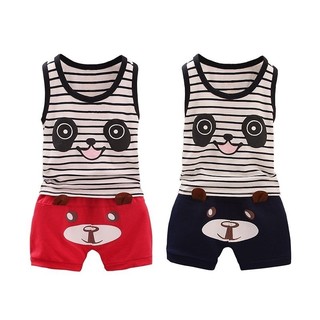 Summer Kids Baby Panda Cartoon Sleeveless Vest + Shorts set