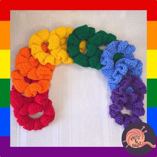 Rainbow Scrunchie Hair Tie Crochet Handmade [Knitz & Knotz]