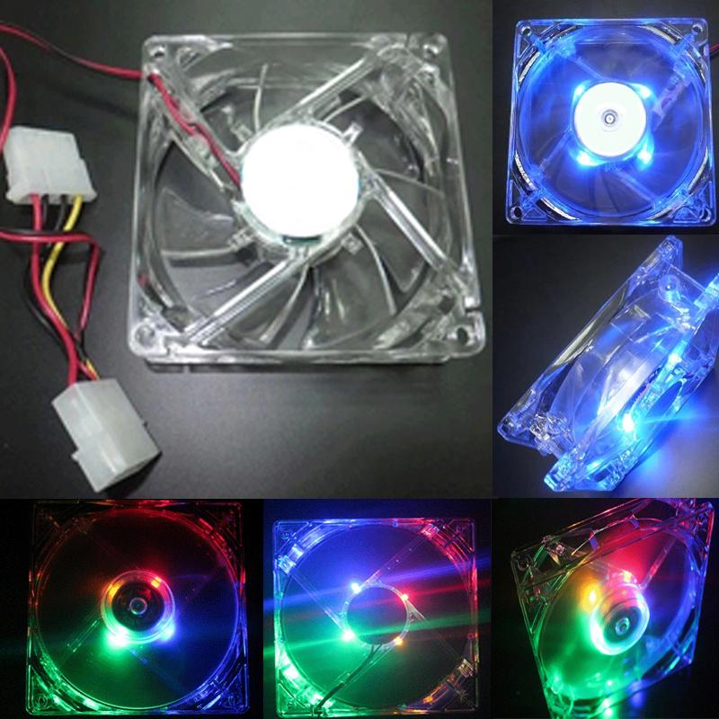 RGB Quad 4-LED Light PC CPU Computer Case Cooling Fan Clear 80mm