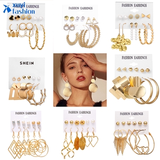 6Pair/set Fashion Luxury Gold Earring Set Ladies Pearl Bohemian Tassel Stud Earrings Women Jewelry Accessories