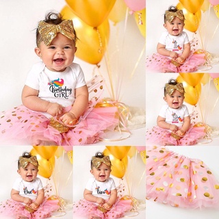 Unicorn Birthday Girls Tutu Dress Set Baby Girl Pink Cake Smash Skirt+romper Set Drop Shipping