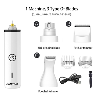 Dog Hair Clippers & Pet Nail Grinder, 3-in-1 Multi-Function Pet Trimmer 2 Speed, Portable & Recharga