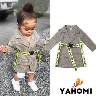 ❀Yaho❀Toddler Kids Baby Girl Winter Coats Clothes Belted Plaid Coat Jacket Formal Outwear 0-5Y