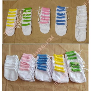 Newborn Baby 100% Cotton BOOTIES /MITTENS -Plain White and Colored Edges (6)
