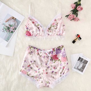【CiciShop】Women Lace Sexy Passion Lingerie Flowers Babydoll Nightwear 2PC Set