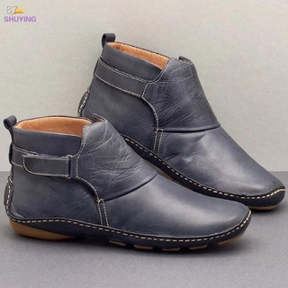 ✥Leather Ankle Boots Autumn Vintage Women Shoes Comfortable Flat Heel Boots Short Boot