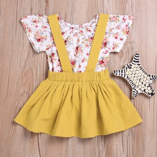 Baby Girl Set Floral Short Sleeves Romper Tops+Skirts (7)