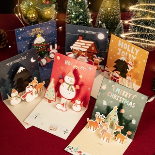 ☾✠3D Pop-Up Greeting Cards For Marry Christmas New Year Blessing Message Honeycomb Festival Cards Po
