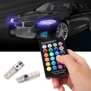 2PCS 6SMD RGB LED T10 5050 Multi Color Light Car Wedge Remote Control Bulbs