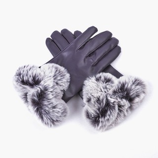 Winter Soft Warm Gloves Fake Rabbit Fur Leather Glove (2)