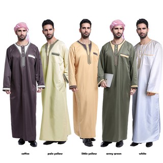 Arab clothing men Cotton thobe male islamic clothing for men muslim caps Coffee