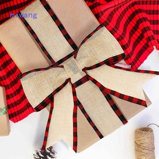2 Rolls Buffalo Plaid Wired Edge Ribbons Christmas Burlap Fabric Craft Ribbon Natural Wrapping Ribbon Rolls