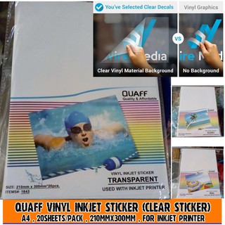 (20pcs/pk)Printable Vinyl inkjet sticker(clear sticker) transparent/glossy/matte
