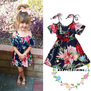 BYB-Baby Girls Off-shoulder Skater Dress Kids Floral Summer