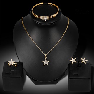 [LK]Women Lovely Rhinestone Star Charm Necklace Earrings Bracelet Ring Jewelry Set