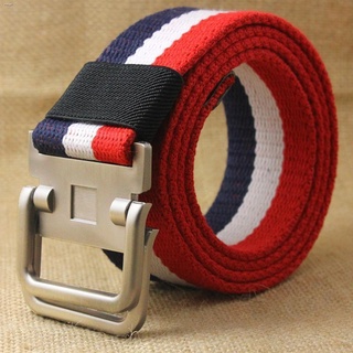 ♞♝☄Double-ring color striped cloth belt Leisure outdoor woven canvas belt with lengthened young stud