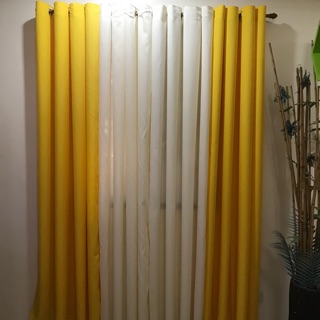 Plain Yellow & Cream Cotton Ring Curtain - Sold Per Piece