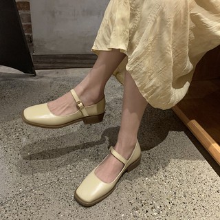 2021 summer buckle belt fairy shoes gentle wind flat bottom thick heel shoes women summer French retro Mary Jane shoes women