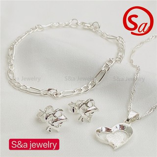 925 Silver 3in1 Pendant Necklace Stud Earrings Bracelet set for women set-108
