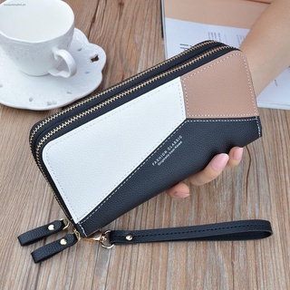 New style double zipper wallet ladies long stitching contrast color large capacity clutch double wallet mobile phone bag