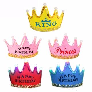 Ready Stock Princess LED Light Birthday Party Hats Crown Birthday Party Cap Kids