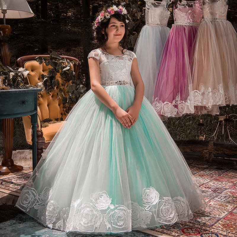 [NNJXD]Princess Flower Girls Kids Dress Tulle Long Wedding Gown