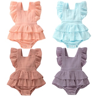 Baby clothingCitgeett Summer Solid 0-24M Newborn Baby Girl Clothes Ruffle Cotton Romper Sleeveless