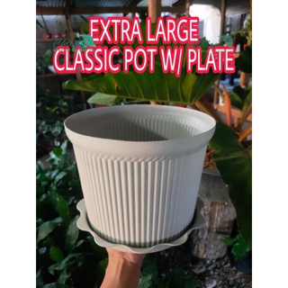 Extra large corrugated White Pot with Plate for plants planters